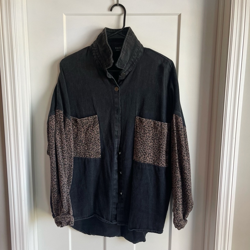 Black & Cheetah Denim Jacket